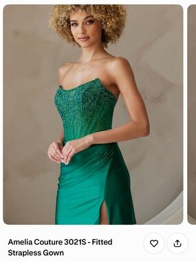 Amelia Couture Emerald Strapless Fitted Gown